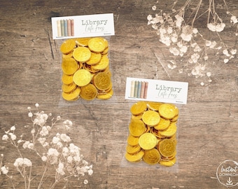 Ein für die Bücher ersten Geburtstag Gunsten Bibliothek späten Gebühren Leckerli Tasche Topper druckbare Buch Themed Party Storybook Babyparty, 4x6 Tasche