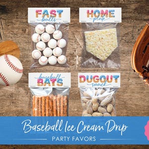 Baseball Ice Cream Drip Party Favors Printable Treat Bag Toppers Baseball Birthday Goodie Bags Kids Party Favor Printable Snack Bag Toppers