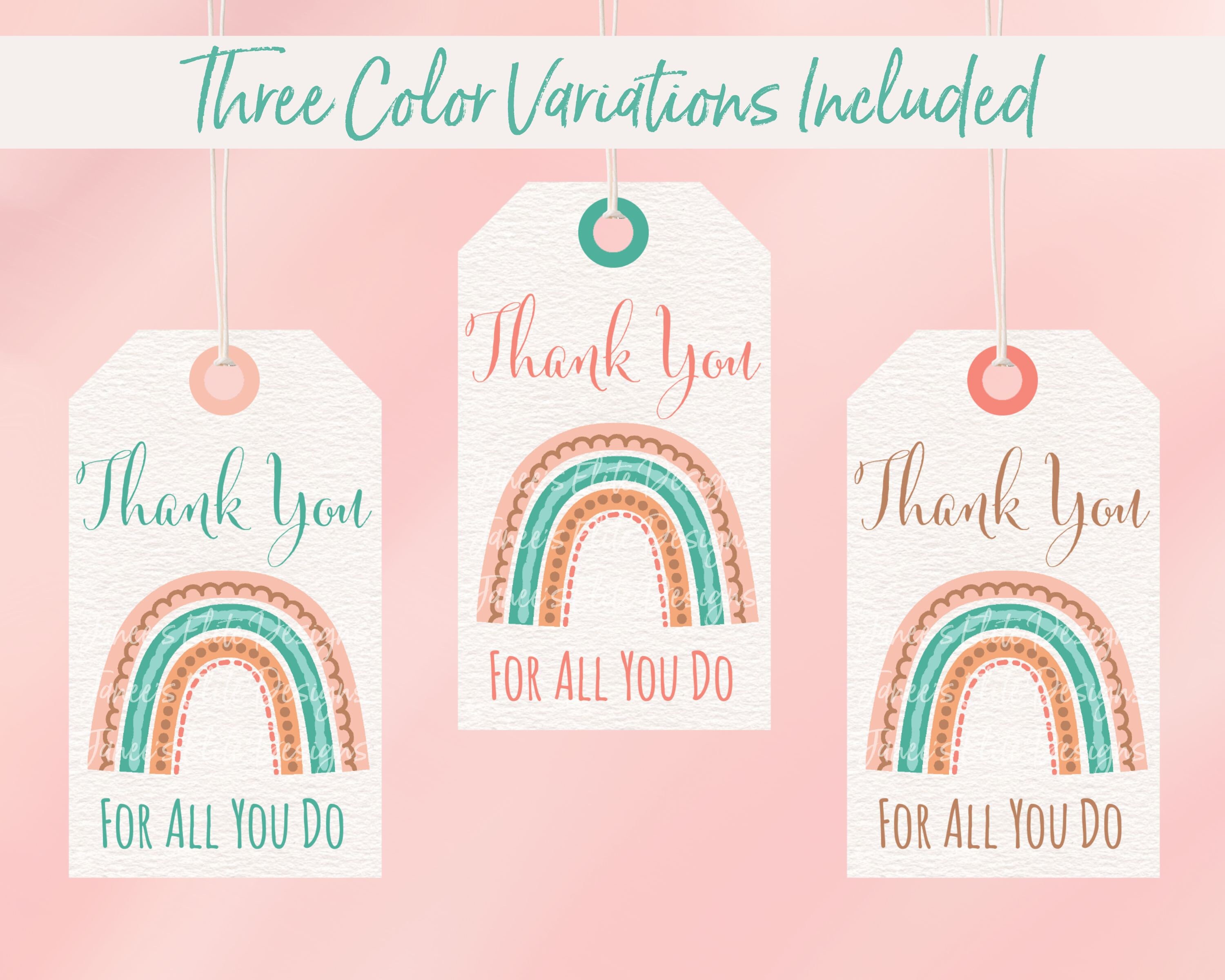 Thank You for All You Do Tags, Boho Rainbow, Teacher Appreciation ...