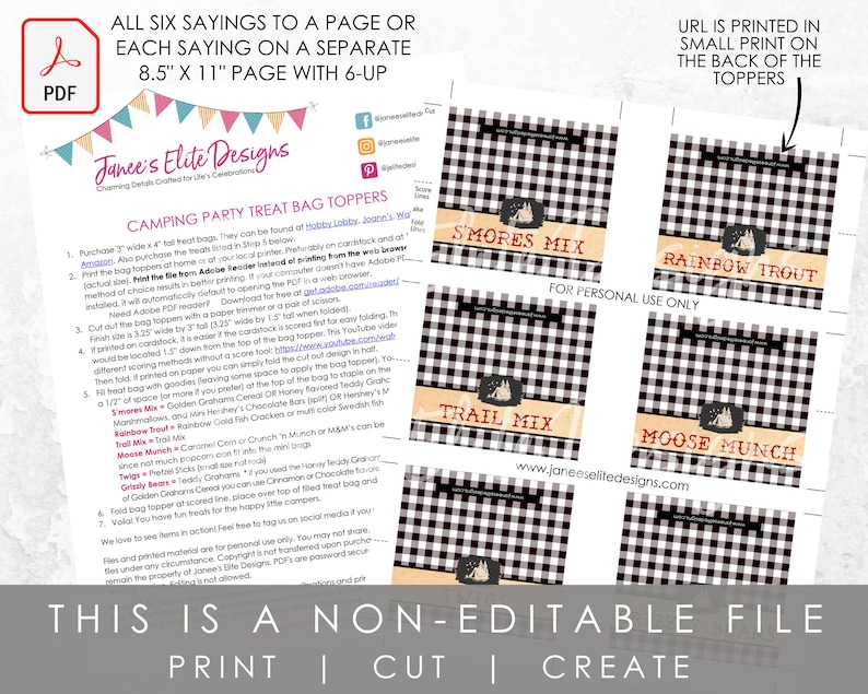 One Happy Camper Party Favor for Kids Printable Toppers