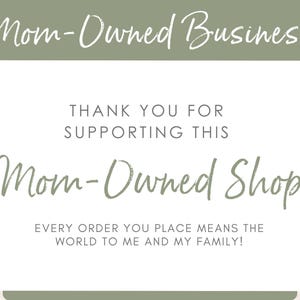 Mom owned small business message supporting handmade printable book club party decor