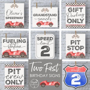 Vintage Race Car Party Two Fast Birthday Decorations Racecar Party Signs 2 Fast and Furious 2nd Birthday Theme 2 Year Old Birthday Download