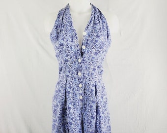 Vintage Rampage Floral Romper Small 3 XS Blue Floral Rayon Print Short Jumpsuit