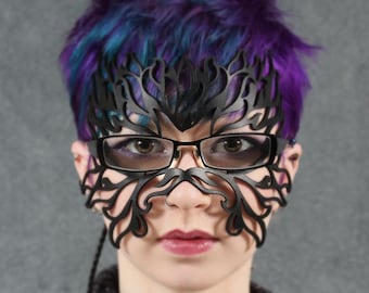 Filigree Flame leather mask in eyeglasses