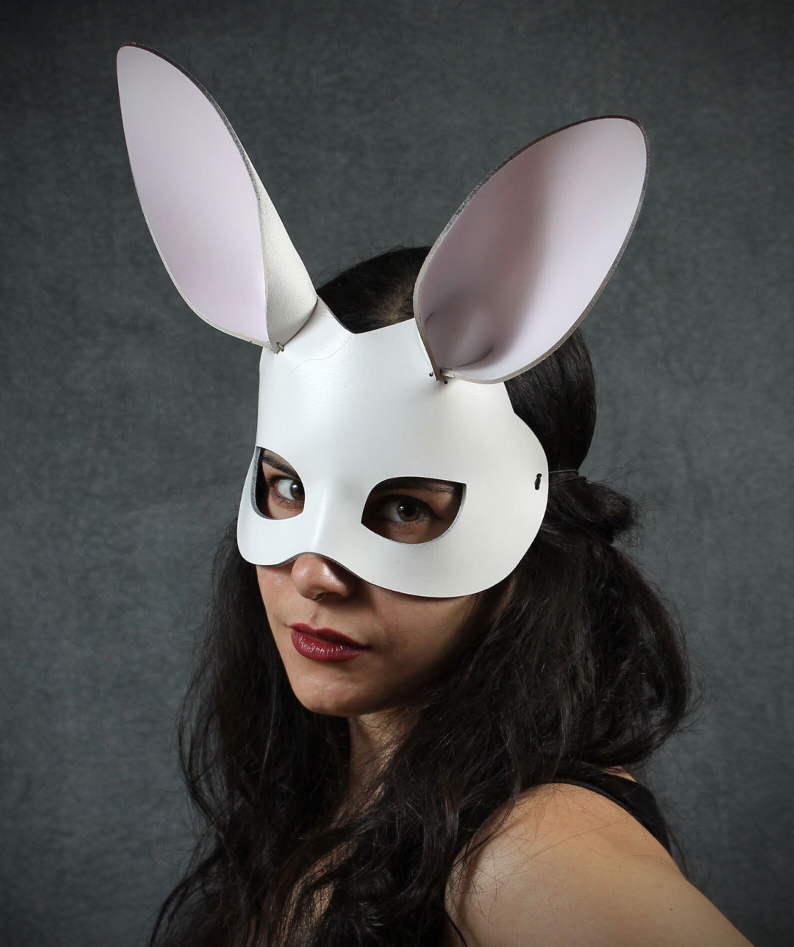 Bunny leather mask in white Etsy