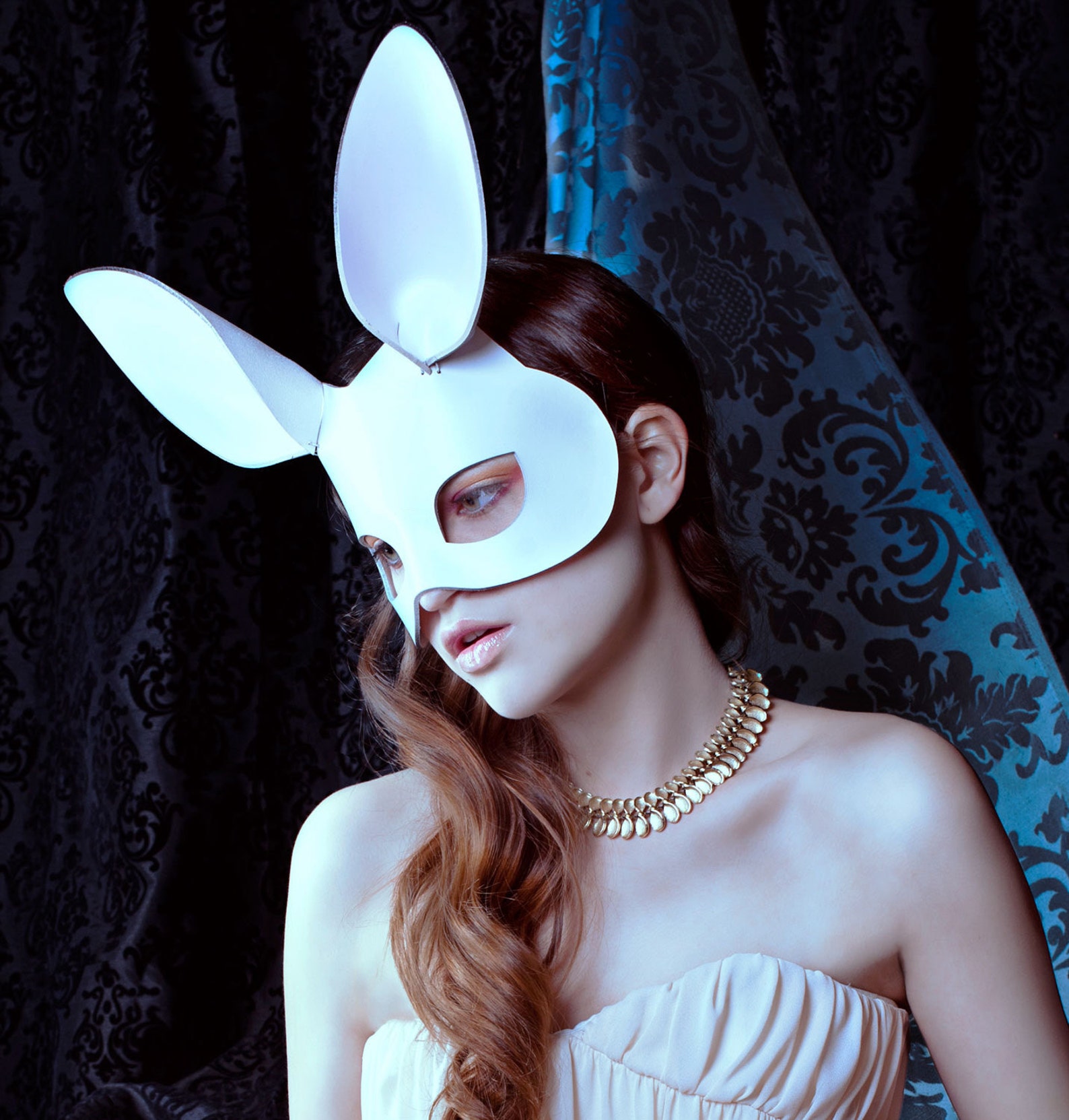 Bunny leather mask in white | Etsy