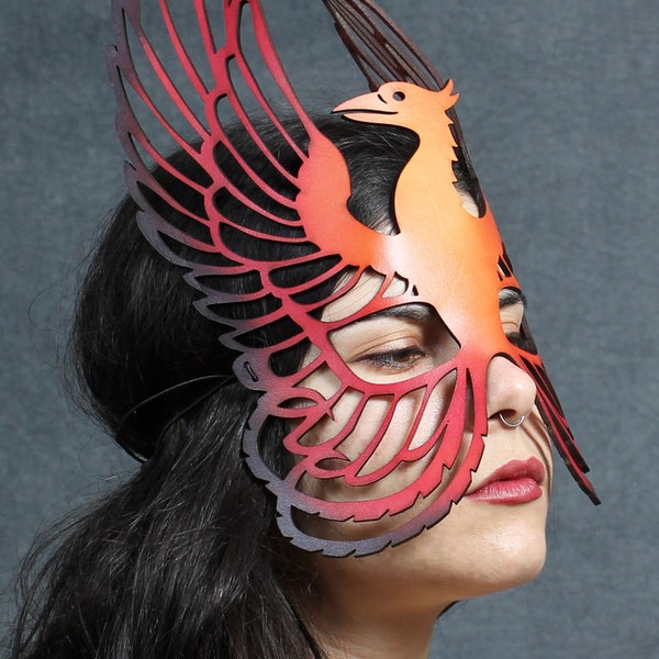 Phoenix leather mask in oranges