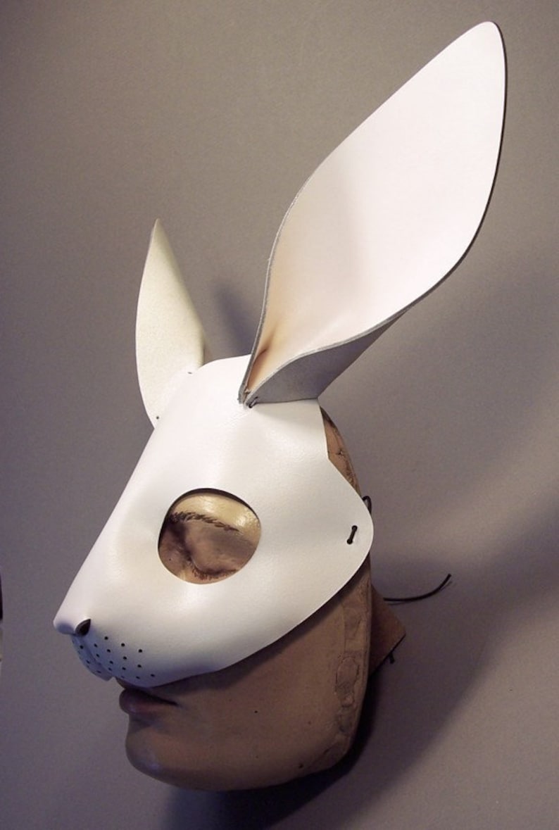 Rabbit mask in white leather Etsy