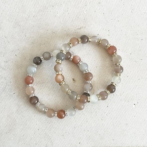 Moonstone & Sunstone Mix Healing Crystal Bracelet - Gemstone Beaded Bracelet - Bracelets for Woman - Gift for Crystal Lover