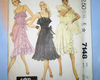 Vintage 80s Ruffled Dress and Shawl Uncut Pattern 32 1/2 25 34 1/2 Bob Mackie