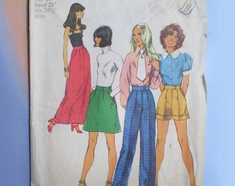 Vintage 70s Skirt Pants and Shorts Pattern 25 Waist 34 1/2 Hip