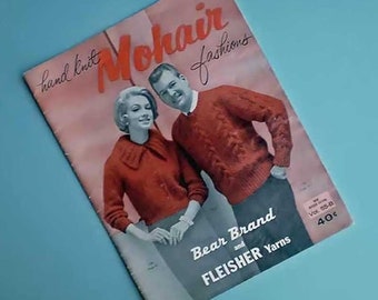 Vintage 60s Mohair Fashions Knitting Booklet Bear Brand and Fleisher Yarns