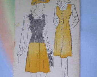 Może przedstawiać: Ilustracja mody w stylu vintage przedstawiająca dwie kobiety w stylowych strojach. Jedna postać nosi czarny top i żółtą spódnicę, w połączeniu z pasującym kapeluszem. Druga modelka ma na sobie żółtą sukienkę z guzikami. Rysunek jest w kolorach czarnym, białym i żółtym.