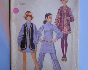 Vintage 60s Mini-Dress Vest and Pants Pattern 35 27 38