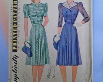 Vintage 40s 1940 Dress and Turban Hat Pattern 34 28 37