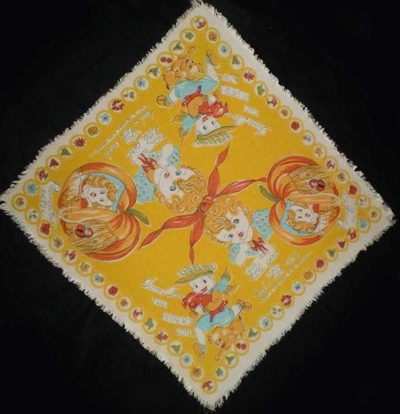Vintage 40s 50s Novelty Print Nursery Rhymes Scarf