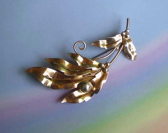 Vintage 40s Pin Sterling Silver Vermeil Leaf Berries