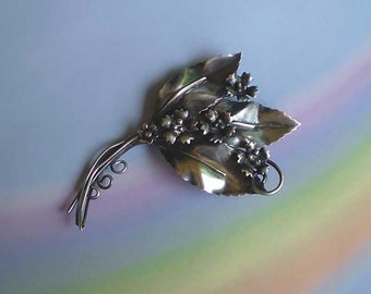 Vintage 40s Sterling Silver Leaf and Flower Pin