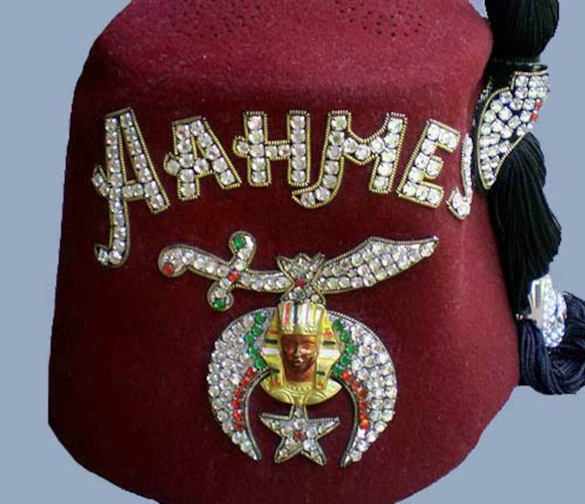 Vintage 60s Shriners Fez Hat Jeweled Masonic AAHMES Etsy