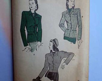 Vintage 40s Tailored Fitted Jacket Butterick Pattern 30 25 33