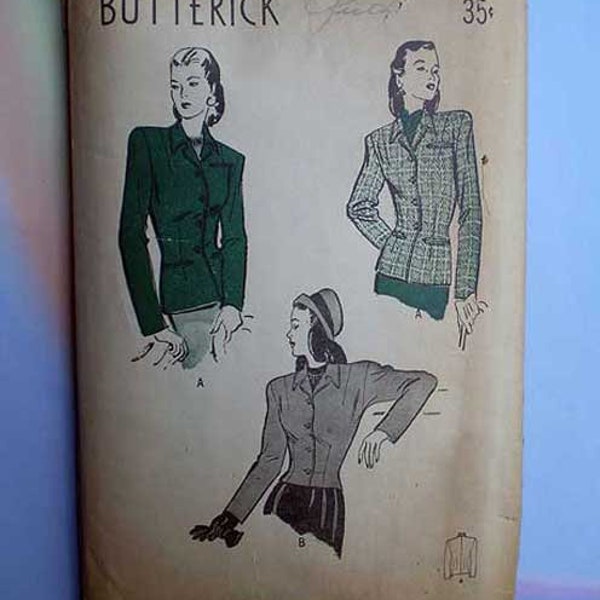 Vintage 40s Tailored Fitted Jacket Butterick Pattern 30 25 33