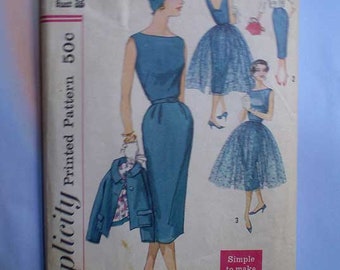 Vintage 50s Sheath Dress Jacket and Overskirt Pattern 36 28 38