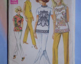 Vintage 60s Uncut Pattern Capri Pants Blouse Patio Set 34 25 1/2 36