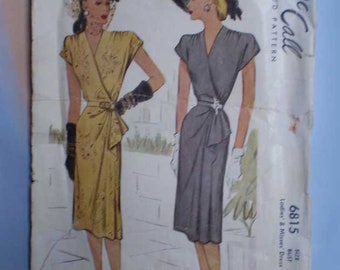 Vintage 40s Noir Dress Pattern with Hip Swag 34 28 37