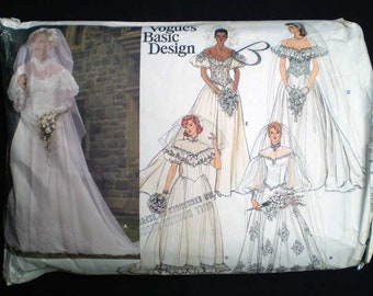 Vintage 80s Victorian Style Wedding Gown Vogue Pattern 34-26 1/2-36