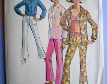 Vintage 60s Hip Hugger Bellbottoms Bra Top Shirt Pattern 34 26 36