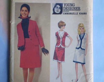 Vintage 60s Emmanuelle Khanh Uncut Suit Pattern 36 28 38