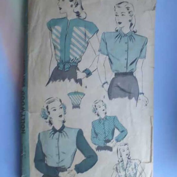 Vintage 40s Hollywood Blouse Pattern 30 Bust