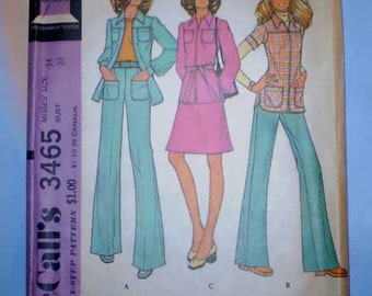 Vintage 70s Suit with Pants and Skirt Pattern 36 28 38