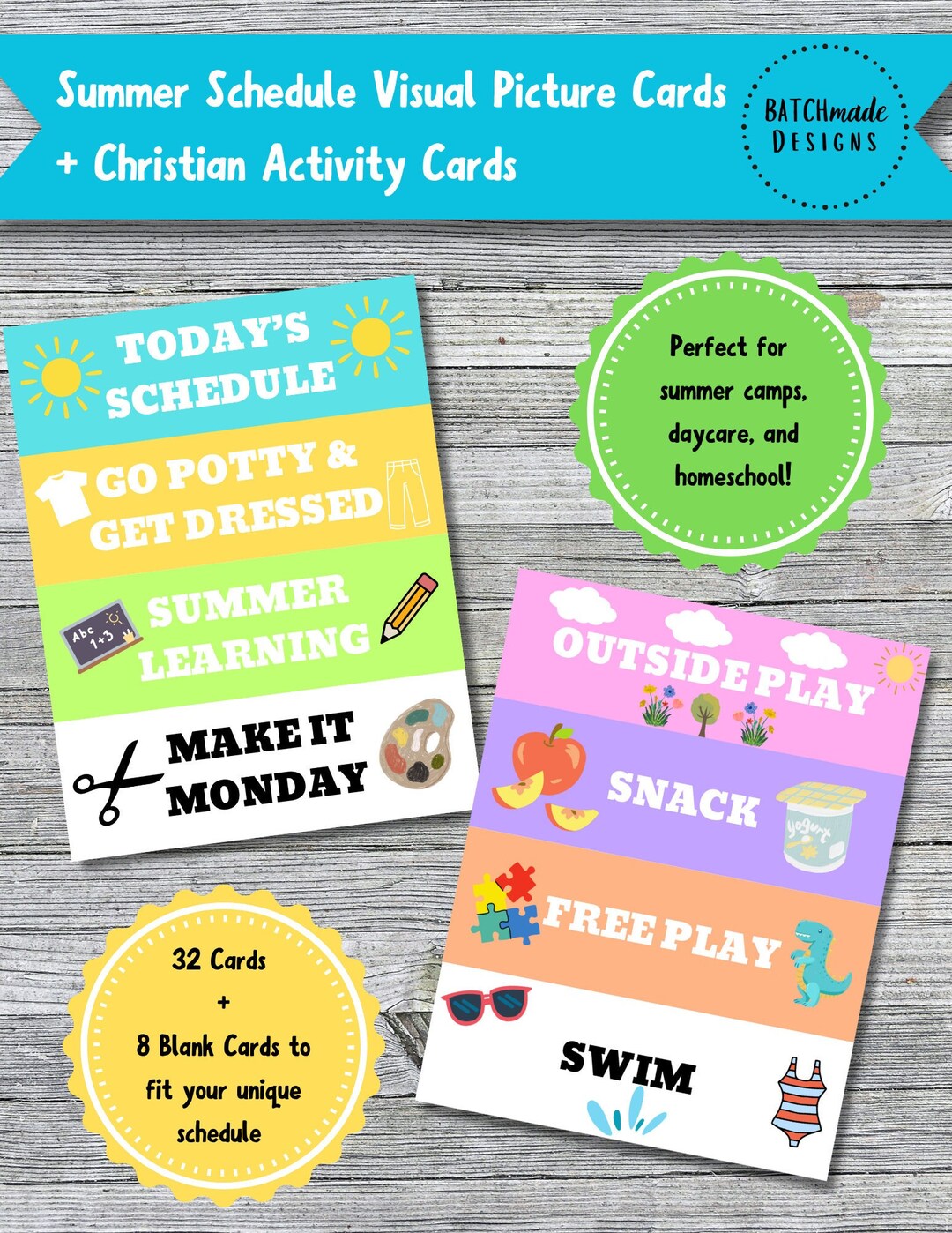Summer Visual Card PRINTABLE Summer Schedule Visual Cards With Christian Activities Such ...