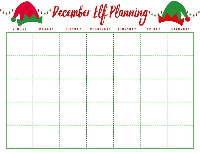 Elf Calendar Printable - Plan Your Elf's December Adventures, Elf ...