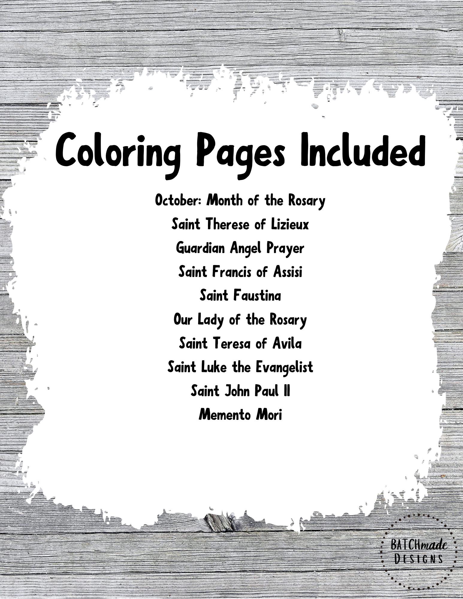 October Catholic Coloring Page Bundle| Printable Saints & Prayers ...