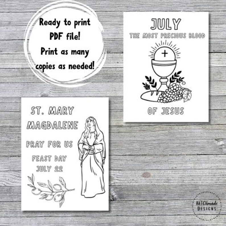 Catholic July Saint Printable Coloring Bundle | the Most Precious Blood ...