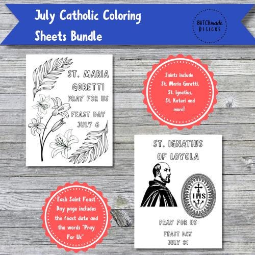 Catholic July Saint Printable Coloring Bundle | the Most Precious Blood ...