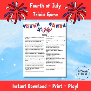 4th of July Trivia Game | Printable Independence Day Party Activity | Patriotic Quiz for Families, BBQs, and Classrooms | Instant Download