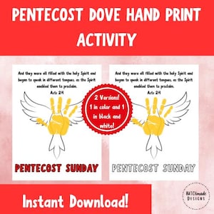 Manualidad con la huella de la paloma del Espíritu Santo / Actividad de Pentecostés para niños / Confirmación católica imprimible / Proyecto de arte bíblico cristiano