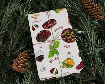 Antipasti Wrapping Paper, Italian Holiday Gift, Italy Birthday Present, Italian Gift Wrap For Party
