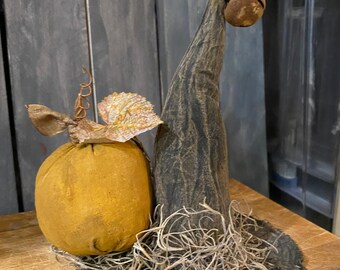 Primitive Aged Witch’s Hat and Pumpkin Make-do