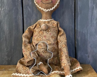 Primitive Aged Rag Gingerbread Doll Ginny