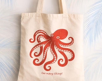 Octopus Tote Bag | Nautical Beach Tote | Funny Sea Creature Print | Ocean Lover Gift