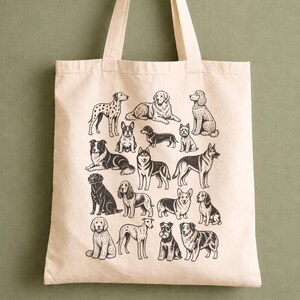 Dog Breed Tote Bag | Pet Lover Gift | Vintage Illustrated Dogs | Animal Art Tote