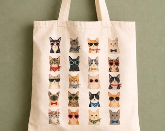 Cat Tote Bag | Colorful Pet Portraits | Animal Lover Gift | Canvas Market Tote