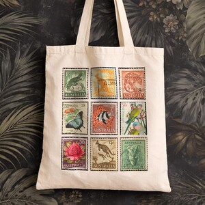 Vintage Stamp Canvas Tote Bag | Australian Wildlife Print