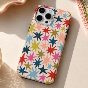 Star Pattern Phone Case | Colorful Retro Stars | Fun Y2K Print | Glossy Tough iPhone Case