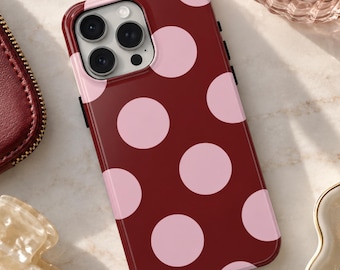 Polka Dot Phone Case | Cherry Red & Pink Retro Pattern | Vintage Style | Tough iPhone Case