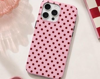 Polka Dot Phone Case | Pink & Red Retro Pattern | Vintage Style | Glossy Tough iPhone Case